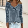 thumbnail image 2 of Womens Long Sleeve Tops Velvet Shirts For Cowl Neck Pleated Tops Elegant Fall Ruched Long Sleeve Blouse T Shirts For Women, 2 of 7