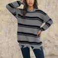 thumbnail image 5 of Sentmoon Sweaters Crew Neck Long Sleeve Striped Women Fall Outfits Plus Size Knitted Tassel Breathable Loose Women Fall Clothes Comfy Fall and Winter for Coffee Date Sweater Gray L, 5 of 5