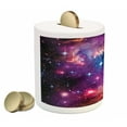 thumbnail image 2 of Galaxy Piggy Bank, Magellanic Cloud Stars and Colorful Cosmic Universe View Pattern, Ceramic Coin Bank Money Box for Cash Saving, 3.6" X 3.2", Purple Blue Orange, by Ambesonne, 2 of 4