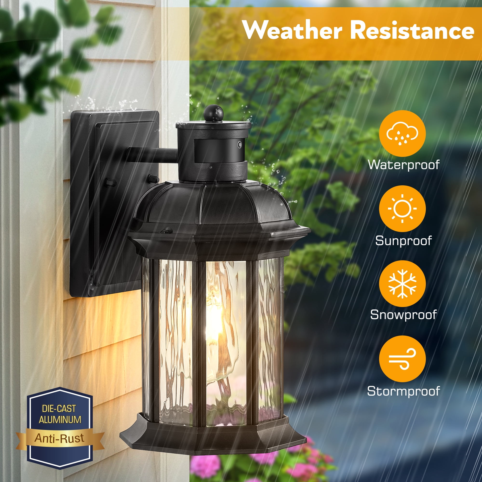 VIANIS Motion Sensor Outdoor Wall Lights, 2-Pack Black Outdoor Light Fixture, Exterior Lights for House, Front Porch Light Lantern Wall Mount Sconce Lighting, Dusk to Dawn Outside Lights for Patio