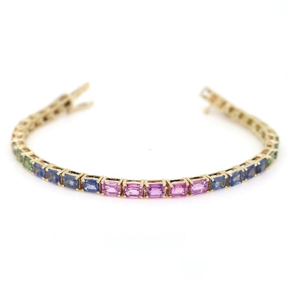 CZ Rainbow Emerald Cuts 4x3 Sapphire Tennis Bracelet ,CZ Sapphires, Colorful Bracelet Gemstones
