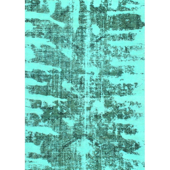 Ahgly Company Indoor Rectangle Abstract Turquoise Blue Modern Area Rugs, 2' x 5'