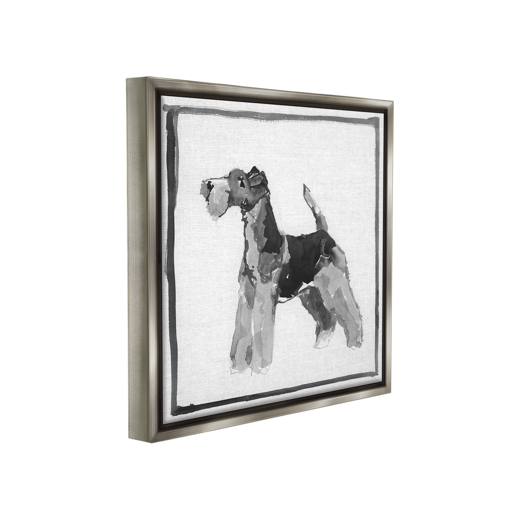 Stupell Industries Terrier Dog with Border Animals & Insects Painting Gray Floater Framed Canvas Art Print Wall Art, 18 x 18