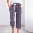 thumbnail image 2 of aidice Summer Pants for Women Capris Casual Loose Lightweight Cropped Striped Drawstring Pants Pockets, 2 of 5