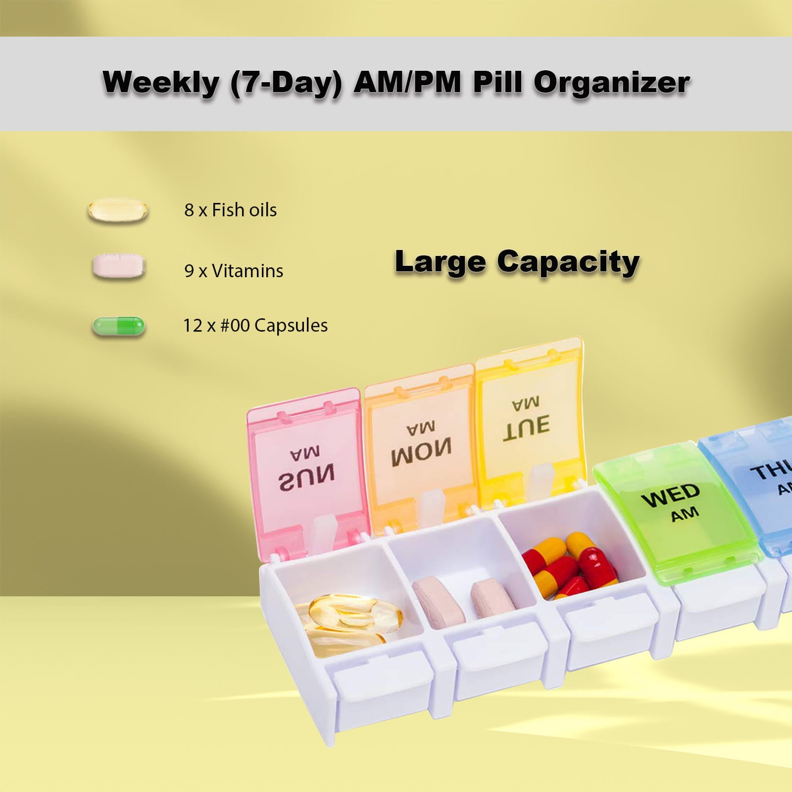Maxpert AM/PM (7 Day) Weekly Push-Button Pill Organizer, Rainbow - Maxpert  Medical