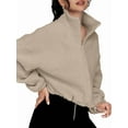 thumbnail image 2 of Womens Fleece Jackets Zip Up Oversized Sweatshirts Winter Clothes Long Sleeve Crop Fall Outfits Khaki S, 2 of 8