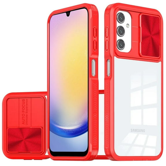 TJS for Samsung Galaxy A25 5G Phone Case, Slide Camera Cover Full Body Bumper Protective Clear Cover (Red)