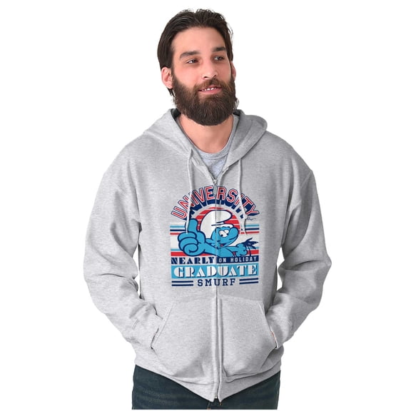 Retro Smurf University Graduate Zip Up Hoodie Men's Women's Brisco Brands S