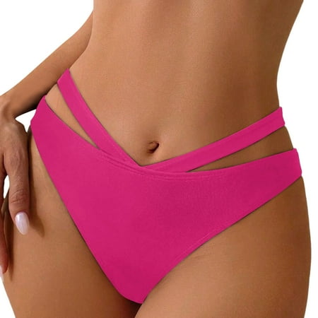 vigerkar Women s Cheeky V Cut Back High Waisted Bikini Bottom Cross Criss Swimsuit Bottoms Hot Pink  L