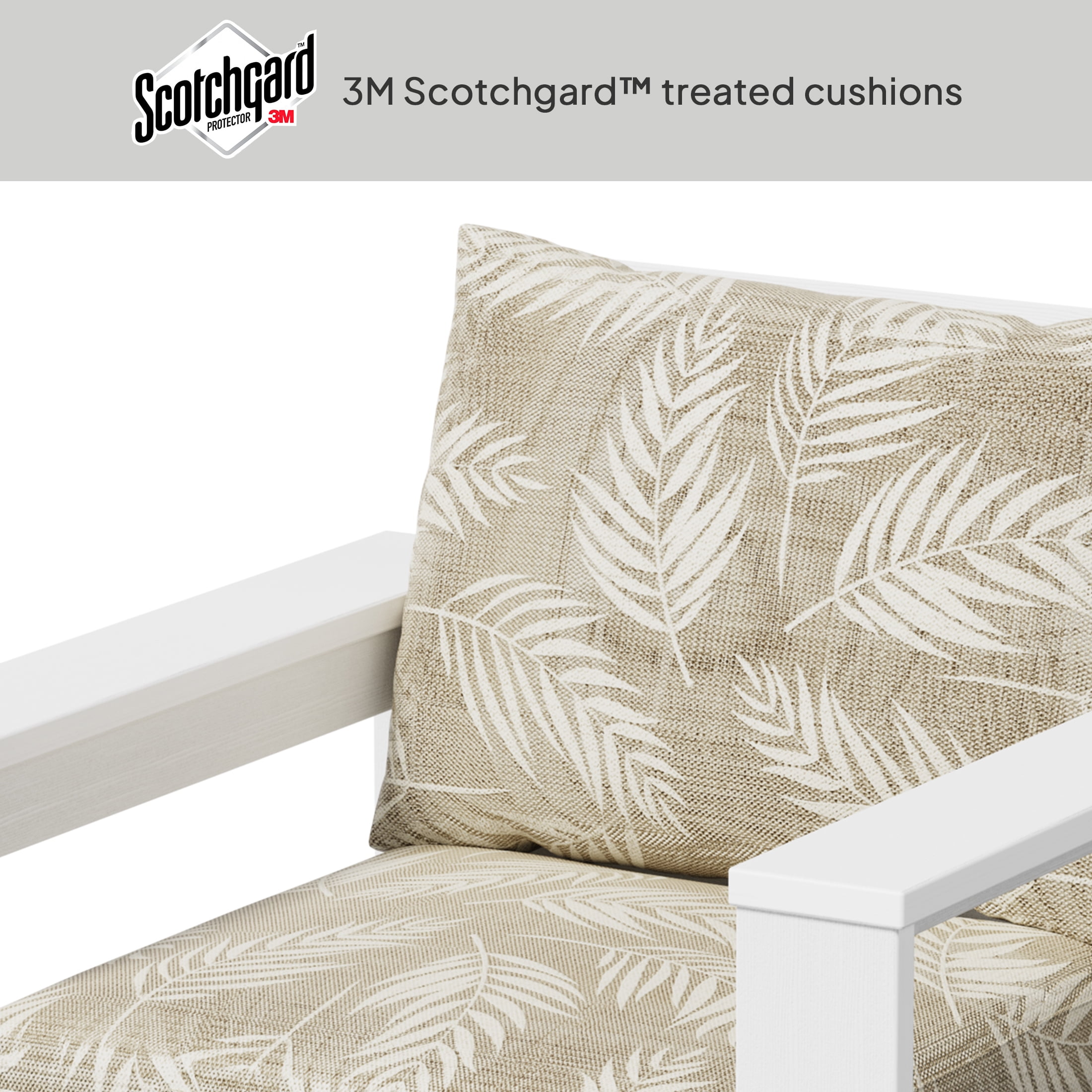 Better Homes & Gardens Ezra Outdoor HDPE Club Chair, White with Neutral Palm Cushions