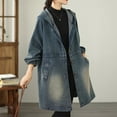 thumbnail image 6 of Roncen Women's Denim Trench Coat - Hooded Single-Breasted Mid-Length Jacket with Front Pockets, Casual Button-Up Coat for Spring Fall Outerwear, 6 of 7