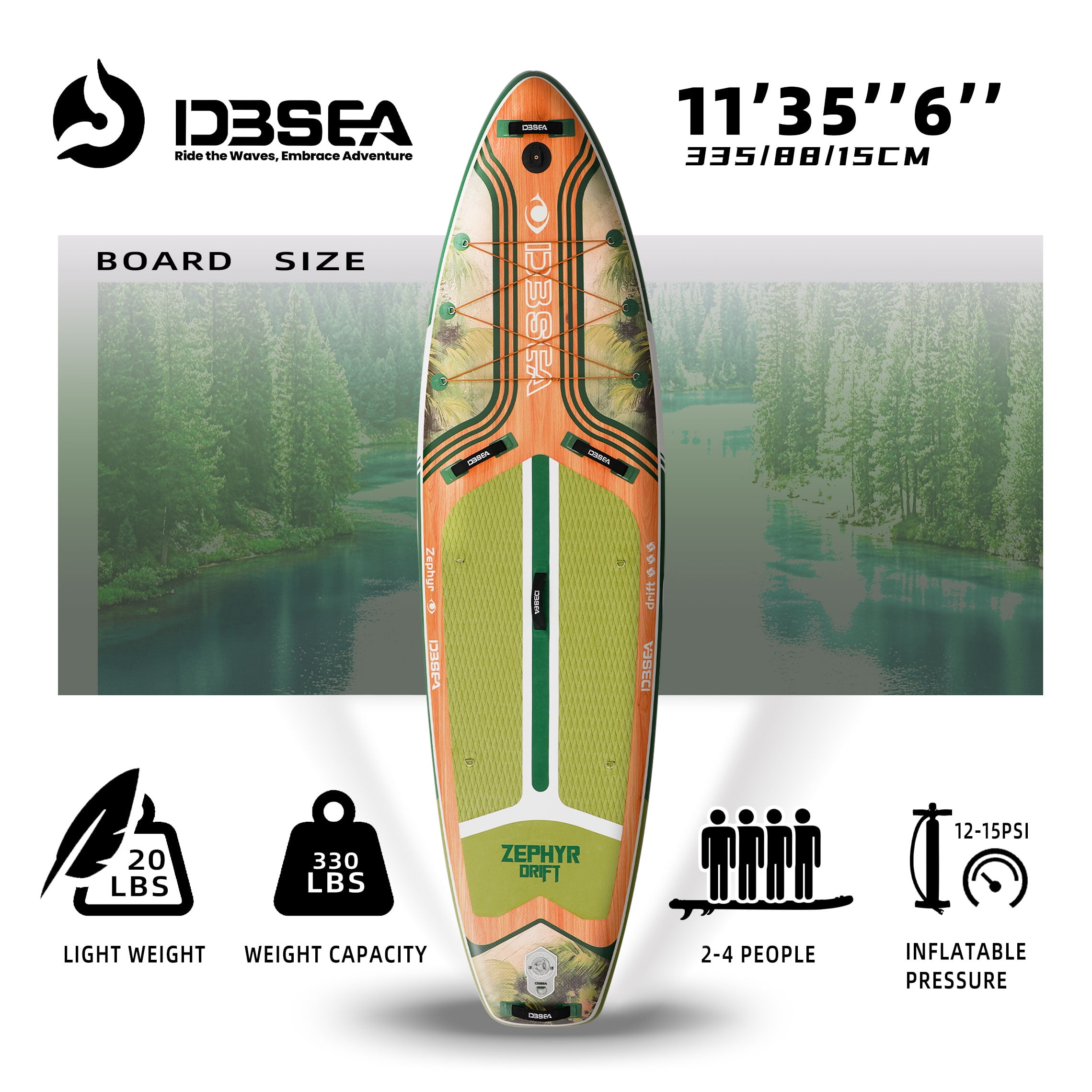 Genreen Sport Inflatable Stand Up Paddle Board All Around, 11' x 35" x 6", 400 lb Capacity, With Premium SUP Accessories