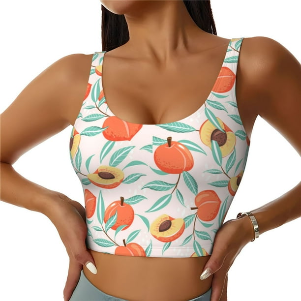 Fotbe Peach Sujetador Deportivo Largo sin Aros para Mujer con Almohadillas y Soporte Medio, Transpirable y Absorbente, Camiseta Tipo Chaleco o Tank Top-Medium