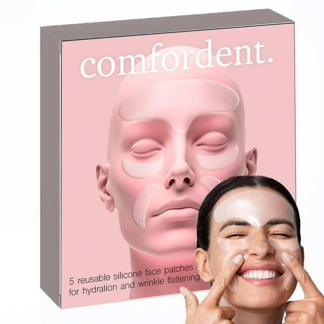 Comfordent Ensemble de Patchs Faciaux Réutilisables en Silicone - 5 Patchs Anti-Rides pour Aplatir les Ridules et les Plis de Nuit - Réparation du Front, sous les Yeux et des Ridules du Sourire