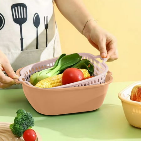 

Six-Piece Kitchen Washbas In Double-Layer Basket Vegetable And Fruit Multi-Functional Plastic Washing Basket
