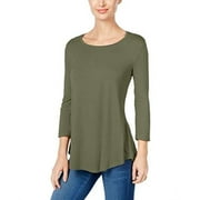 JM Collection Petite Three-Quarter-Sleeve Top (Olive Sprig, PM)