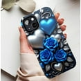 thumbnail image 5 of Blue Silver Heart Rose Decorative iPhone Case Luxury Valentines Day Gift Compatible with iPhone 11/12/13/14/15/16 (Pro Max/Plus), 5 of 9