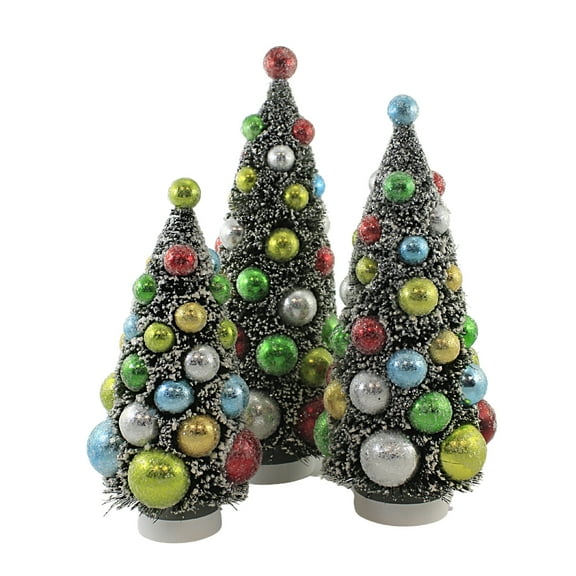 Bethany Lowe 13.00In Merry & Bright Bottle Brush, Plastic, Set Of 3 Snow Covered Lc8415