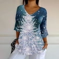 thumbnail image 4 of Endives Women's Christmas Shirt V Neck Shirt Snowflake Printed 3/4 Sleeve T Shirt, 4 of 6