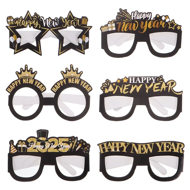 6 gafas de sol de Año Nuevo 2025 con número, gafas de sol con purpurina para Año Nuevo, suministros para fiesta de Nochevieja, accesorios fotográficos para fiesta de graduación