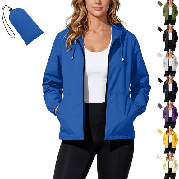 Zulora Women's Packable Water-Repellent Windbreaker Jacket - Lightweight Hooded Full Zip with Pockets for Travel, Daily Casual & Outdoor Wear