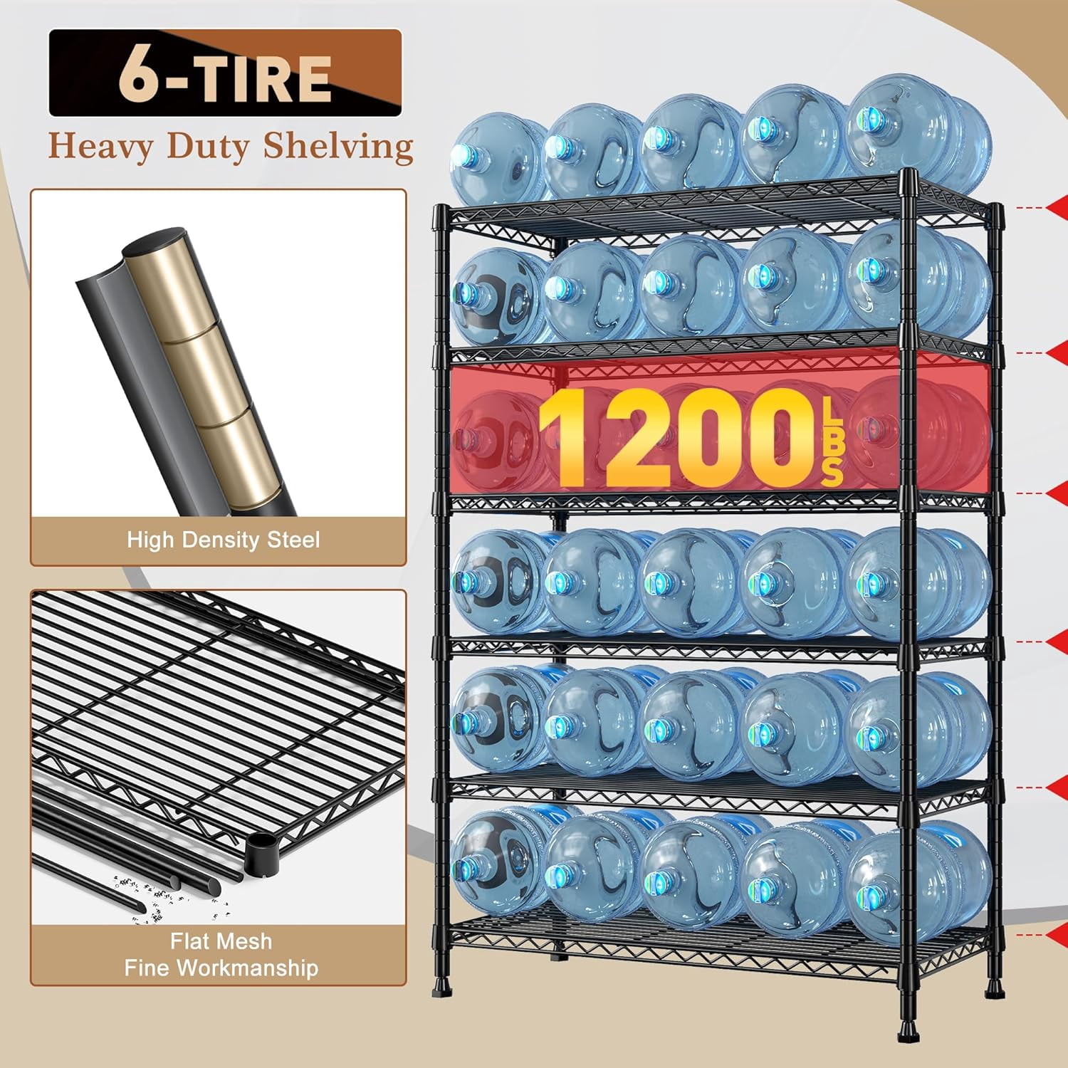 QHTER 71" H Metal Shelves 6 Tier Storage Shelves 1200LBS Adjustable Shelving Units and Wire Shelving Unit Storage Rack Shelf Metal Shelving, 71" H x 29" W x 14" D