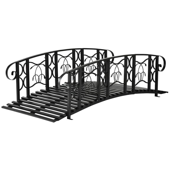 Demi Bonn 6 Ft. Metal Garden Bridge with Safety Side Rails, Vine Motifs, Decorative Classic Arc Footbridge for your Backyard Ponds, Creeks, Streams, Black