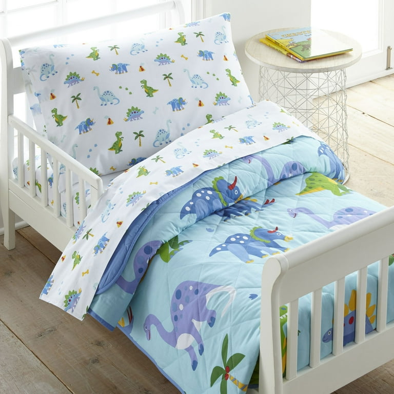 Free Shipping Wildkin Kids 100 Cotton Sheet Set for Boys and Girls Toddler Dinosaur Land Blue Walmart