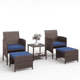 thumbnail image 4 of ELPOSUN 5-Piece Patio Furniture Set, Outdoor Balcony Furniture PE Wicker Rattan Conversation Lounge Chairs with 2 Ottomans Underneath for Porch, Brown Ratan, Navy, 4 of 9