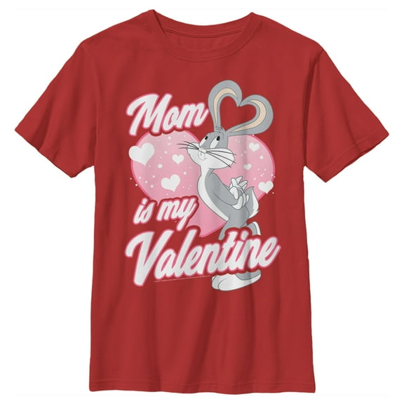 Boy's Looney Tunes Bugs Bunny Mom is my Valentine  Graphic Tee Red Medium