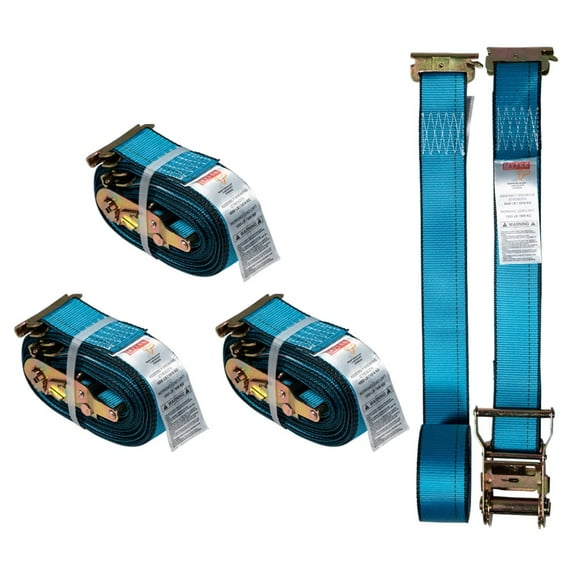 (4 Pack) 2'' x 20' E Track Straps w/ Spring E-Fittings - Blue Ratchet Etrack Straps w/ Heavy Duty 4000 lbs Breaking Strength for Enclosed Trailers, Trucks & Vans