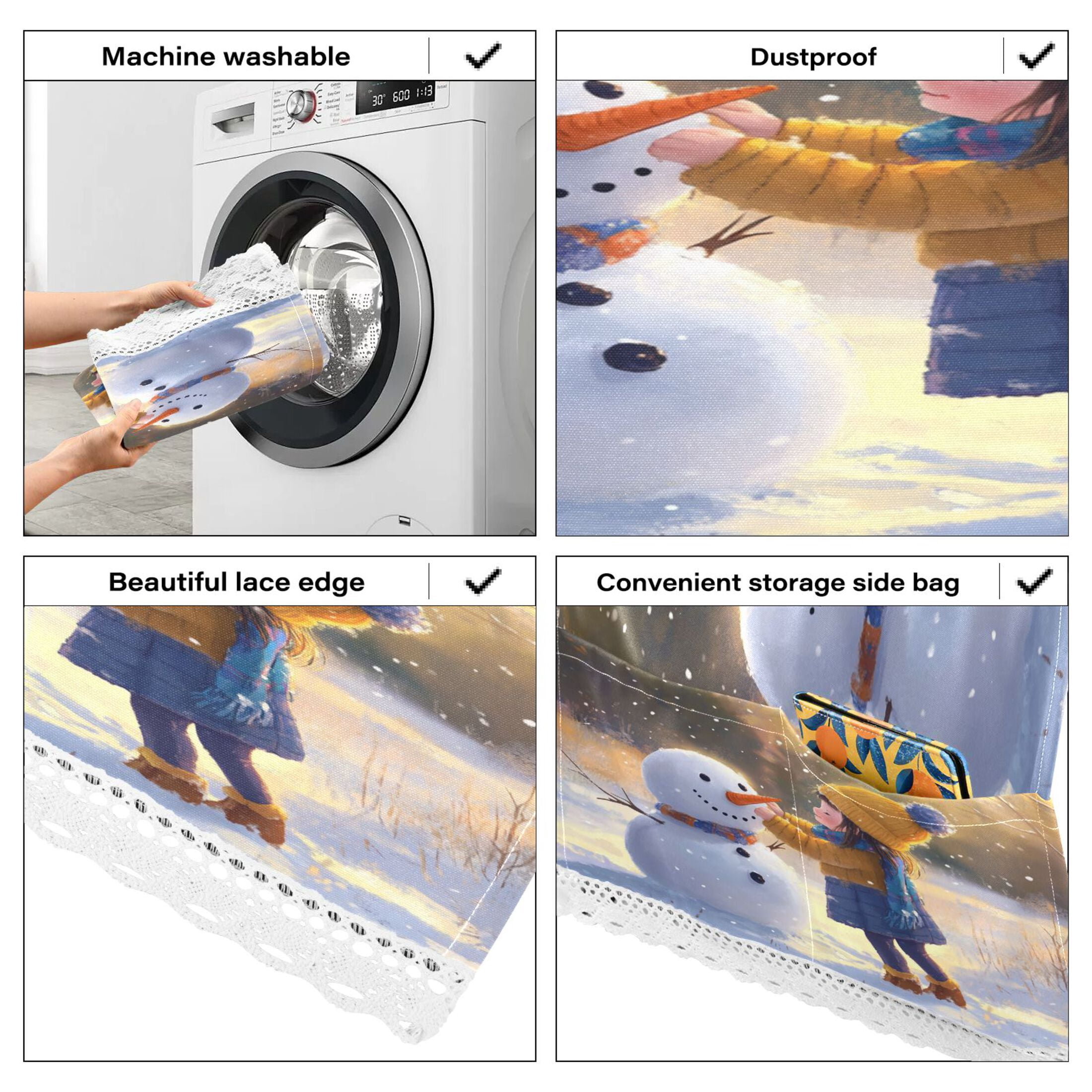 Girl with A SnowmanWasher and Dryer Covers Dust-Proof and Oil Resistant Fridge Cover with 4 Storage Pockets Washing Machine Top Cover for Laundry Kitchen Home 51.2 x 22 In