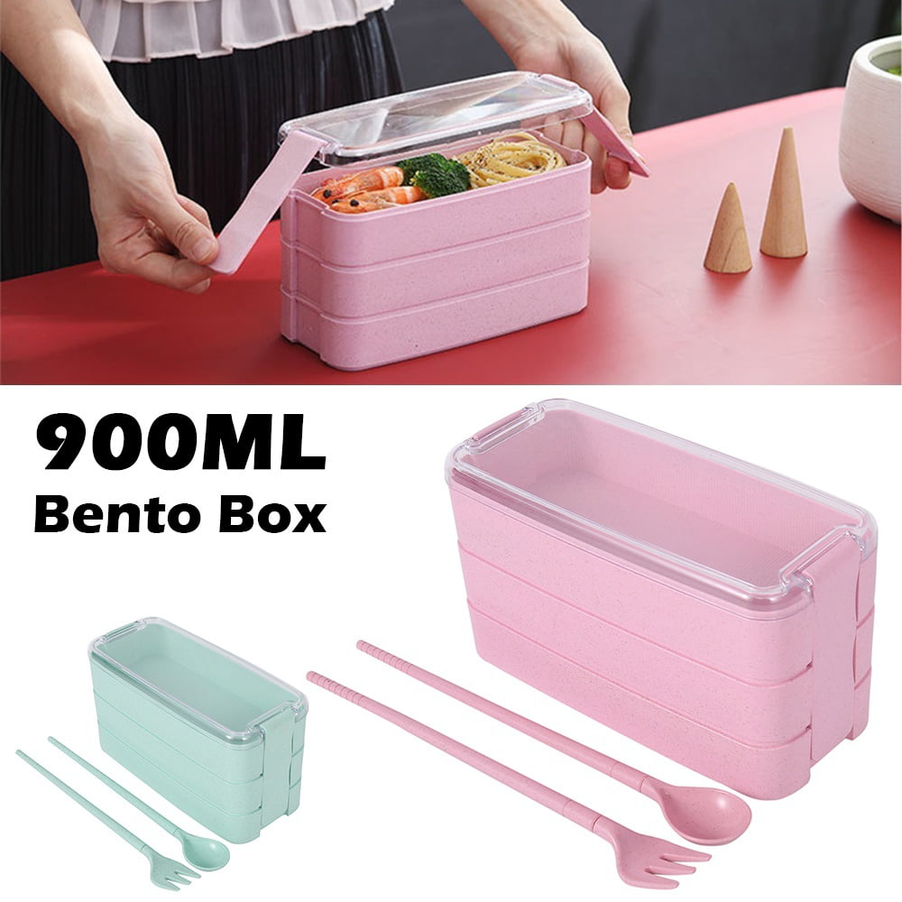 3Layer Wheat Straw Bento Microwave Food Snack Storage Container Picnic Lunch Box 