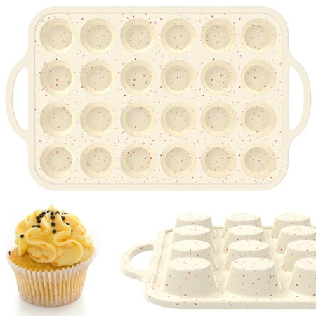

NUAHRHY Mini Muffin Pan Silicone Mini Muffin Molds Metal Reinforced Rim Mini Cupcake Pans 24 Cups Nonstick Muffin Tin with Handle for Kitchen Baking