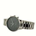 thumbnail image 3 of Alfred Sung Men's Dual Time Silver Date Black Dial Link Watch, 3 of 5
