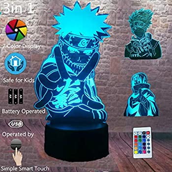 3in 1 Naruto Kakashi Minato Uchiha Sasuke Kakashi 3d Night Light Remote Control With 7 Colors
