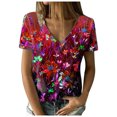 thumbnail image 1 of Blusa de camiseta informal con estampado de manga corta y cuello en V de verano para mujer a la moda Fridja  hjk4419, 1 of 8