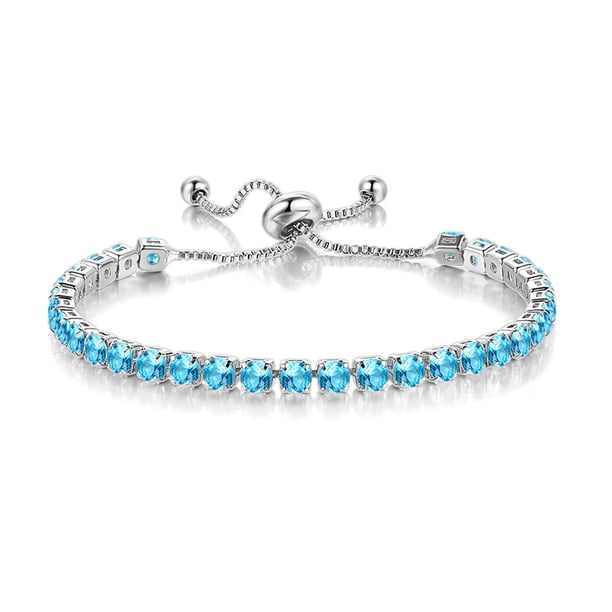 18K White Gold Plated Created Tanzanite Tennis Bracelet – Round Cut, Prong Setting