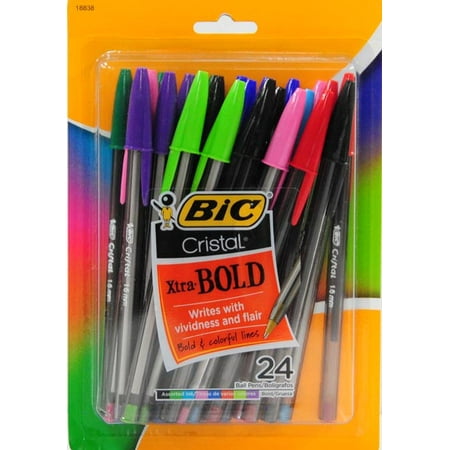 BIC Cristal Xtra Bold Fashion Ball Pen, Bold Point (1.6mm), Assorted Colors, 24 Count