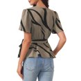 thumbnail image 3 of INSPIRE CHIC Women's Ruffle Top Wrap V Neck Elastic Waist Belt Elegant Chic Blouse L Dark Khaki, 3 of 6