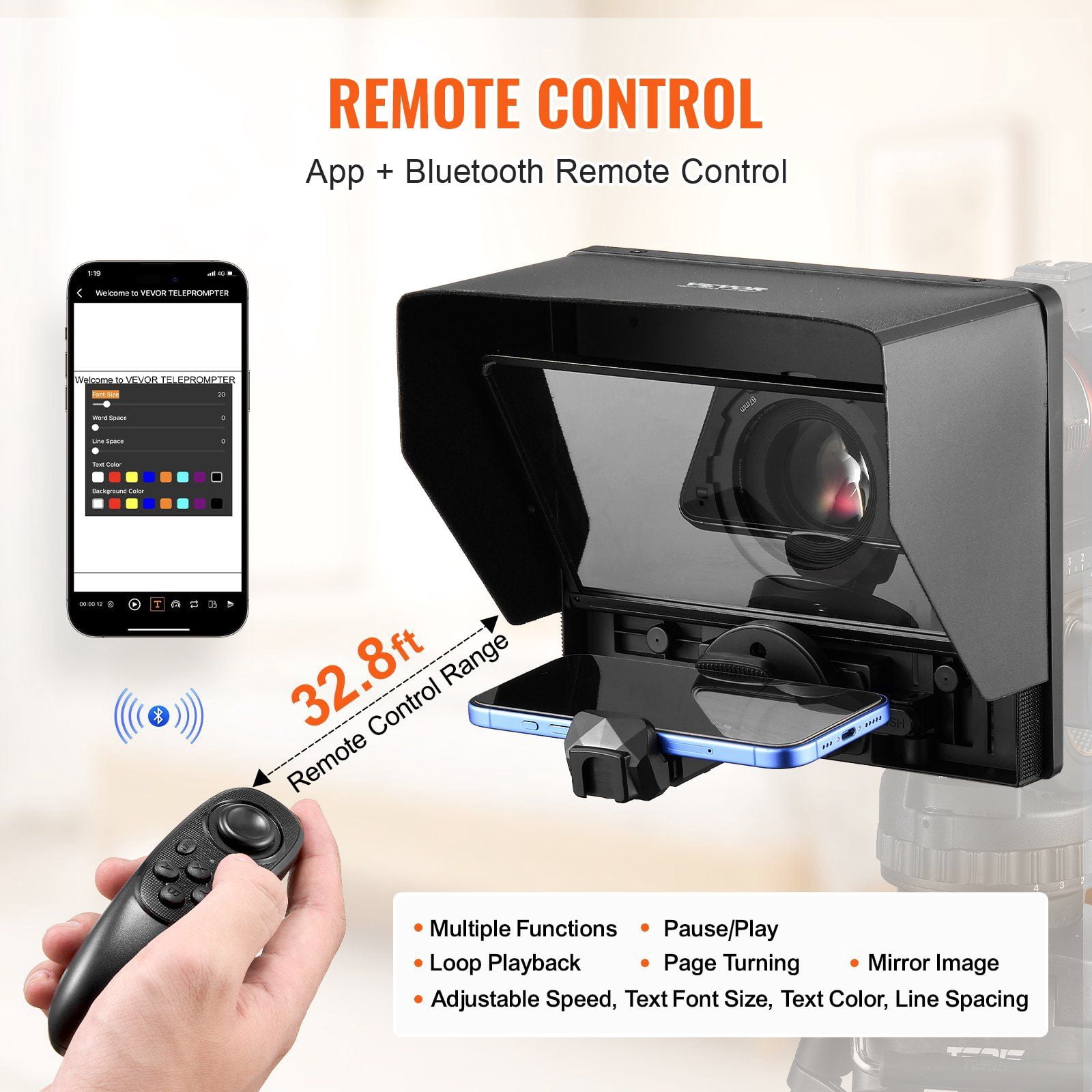 10" Wireless Teleprompter Remote for Phone & Webcam Live Video Recording