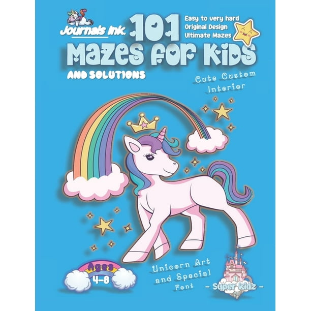 unicorns 19md2 101 mazes for kids super kidz book children ages 4 8 us edition cartoon stars rainbow unicorn blue w custom art interior 101 puzzles w solutions easy to