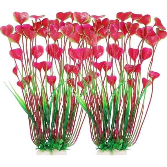 OFEFE Aquarium Plants Plastic 2 Pack Tall Plastic Plants Pink Fish Tank Decor for Fish Tank Decorations, 15.75 inches (Pink)