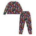 thumbnail image 5 of SCRAWLGOD Skull Daisy Floral Print Pink Women’s Long Sleeve Soft Pajama Set with Drawstring 2-Piece Round Collar Breast-Pocket Pjs Pants Sleepwear Lounge Set with Elastic Band, L, 5 of 7