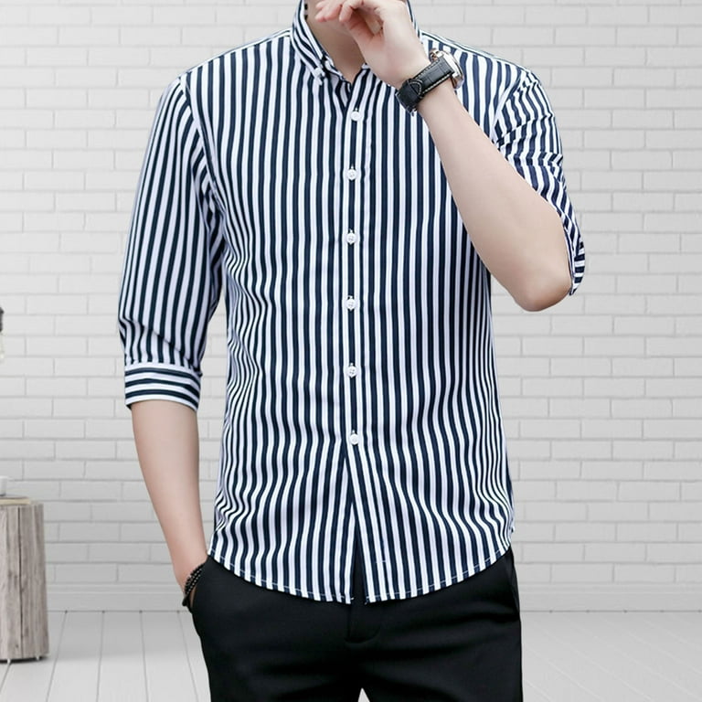 Casual Stripe Print Lapel 3/4 Sleeve Shirt Casual Stripe Print Lapel 3/4 Sleeve Shirt