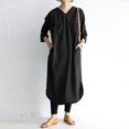thumbnail image 2 of Fesfesfes Spring Dresses for Women Round Neck 3/4 Sleeve Tunic Dress Casual Solid Color Kaftan Dress Knee Length Ruffle Slit Dress, 2 of 6