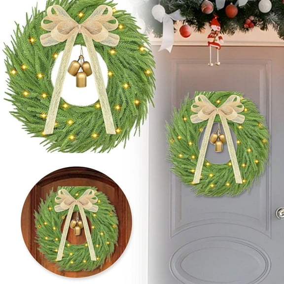 17.72inch（45cm）Cedar Wreath With Yellow Bow - Natural Feel Needle Wreath, Year Round Use For Front Door Family Holiday & Elegant Seasonal Decor