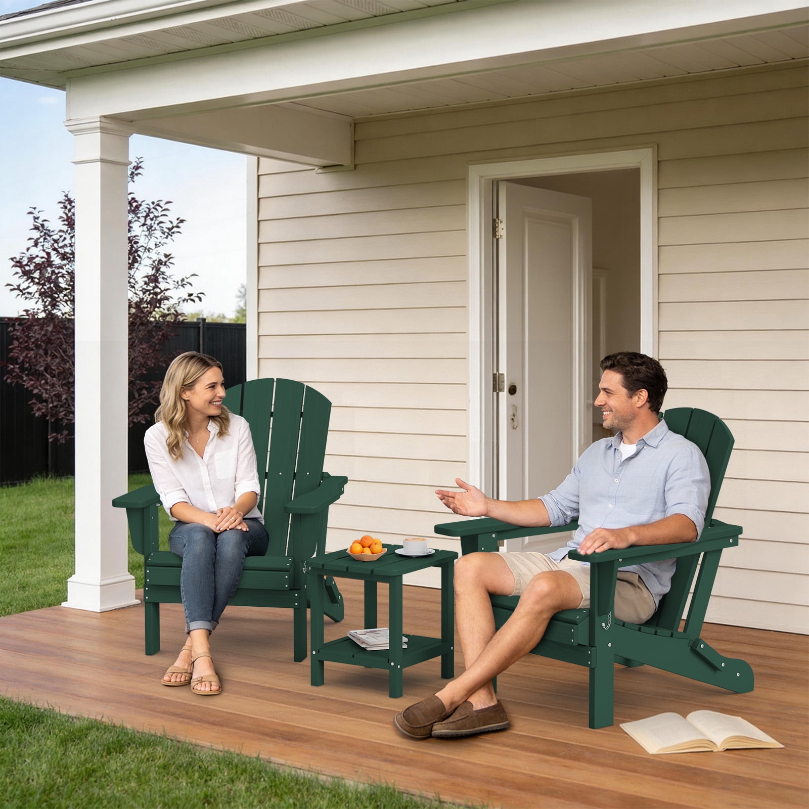 LOYALICE Outdoor Patio Chair, HDPE Plastic Adirondack Chair, Dark Green