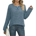 thumbnail image 4 of ZHYou Womens Ribbed Knit Long Sleeve Tops,Crew Neck,Baggy Fit,Casual,Pullover,Soft Tunic Shirts,Blue,Size S, 4 of 5