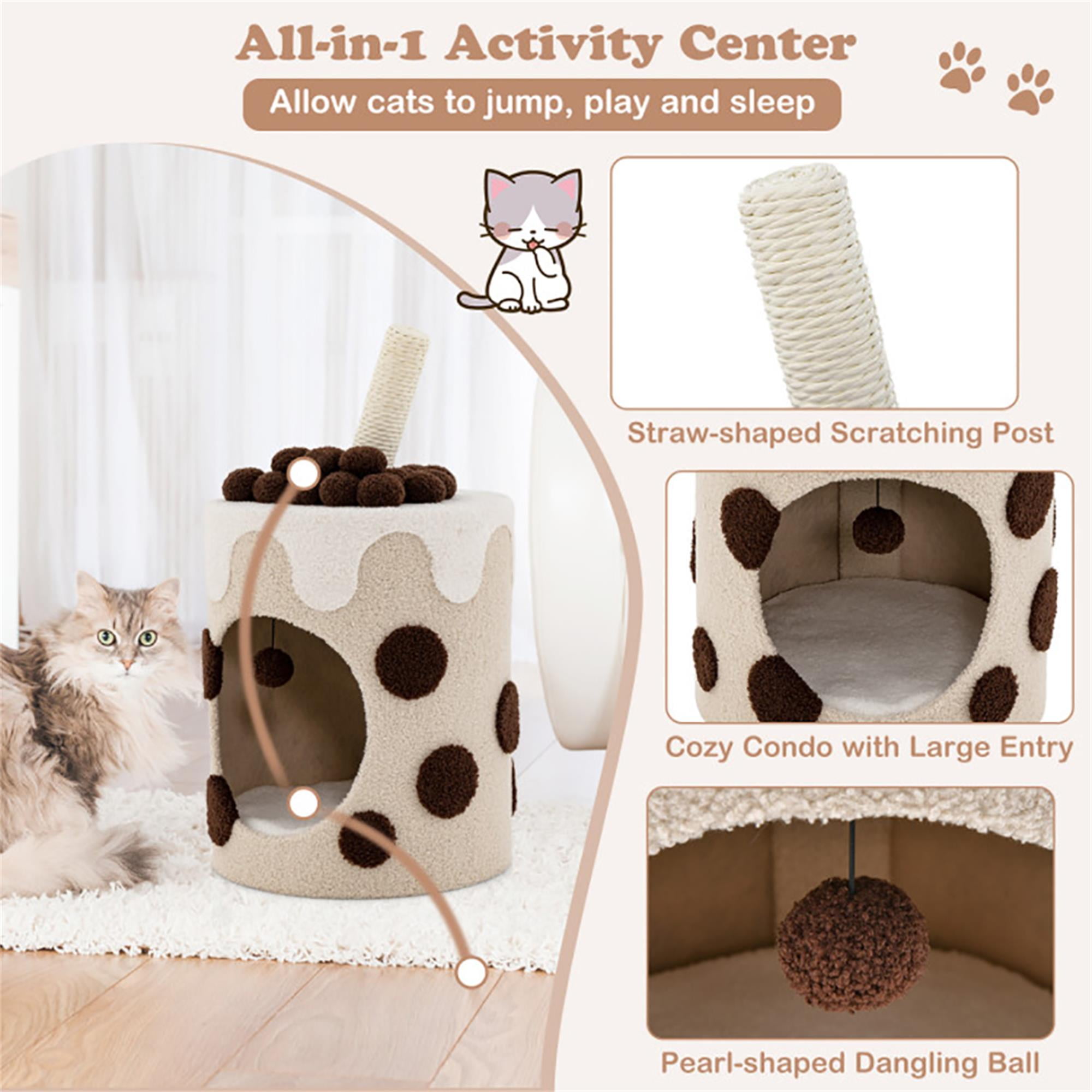 Kadyn 27" Cat House for Indoor Cats with Scratching Post, Cat Cave Bed, Cat Condo Modern Cat Nest Cute Cat Shelter, Coffee and Beige